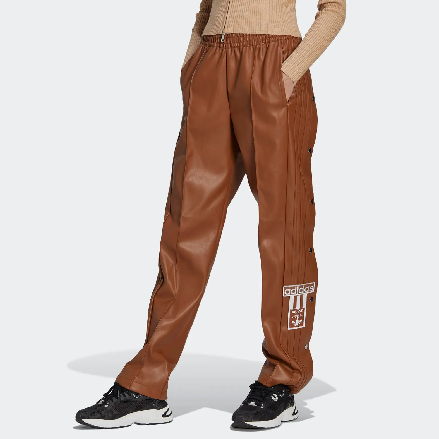 Adidas Authentic Three Leaves New Women's Side Snap Button Leather Pants Long Pants II6098