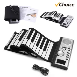 61 Keys Roll Up Piano Keyboard Portable Soft Silicone Electronic Piano with Built-in Speaker LCD Display Recording MIDI Function