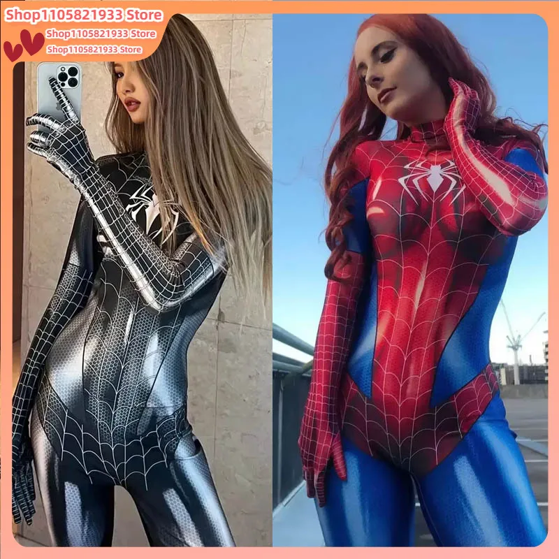 Halloween Cosplay Costume For Spider Women Superhero Costume Black Cat Tight 3d Printing Jumpuit Bodysuit Toys Christmas Gift