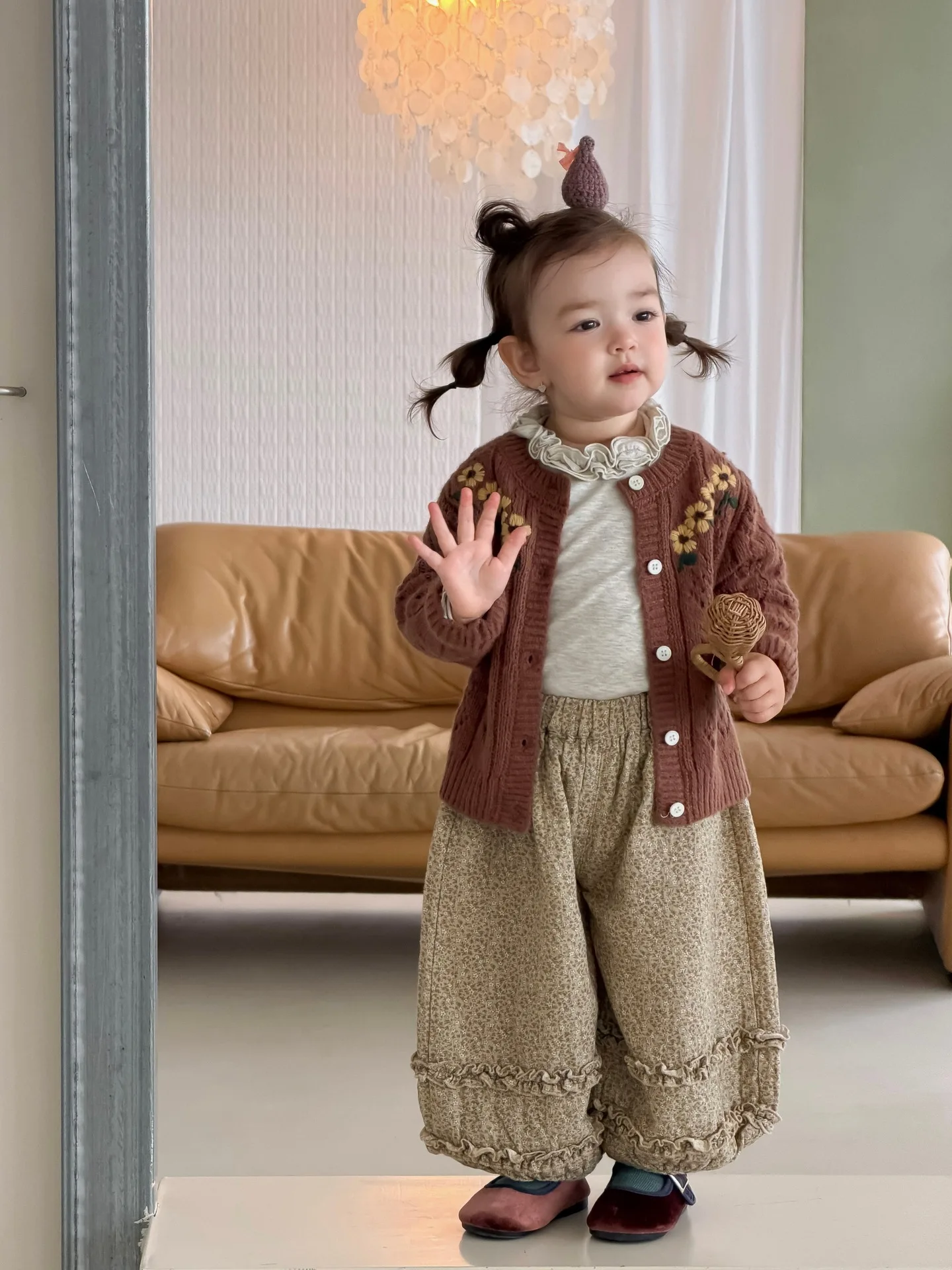 2026 Autumn New Baby Girl Long Sleeve Knitted Coat Girls Cute Flower Embroidery Knitwear Toddler Fashion Sweater Cardigan