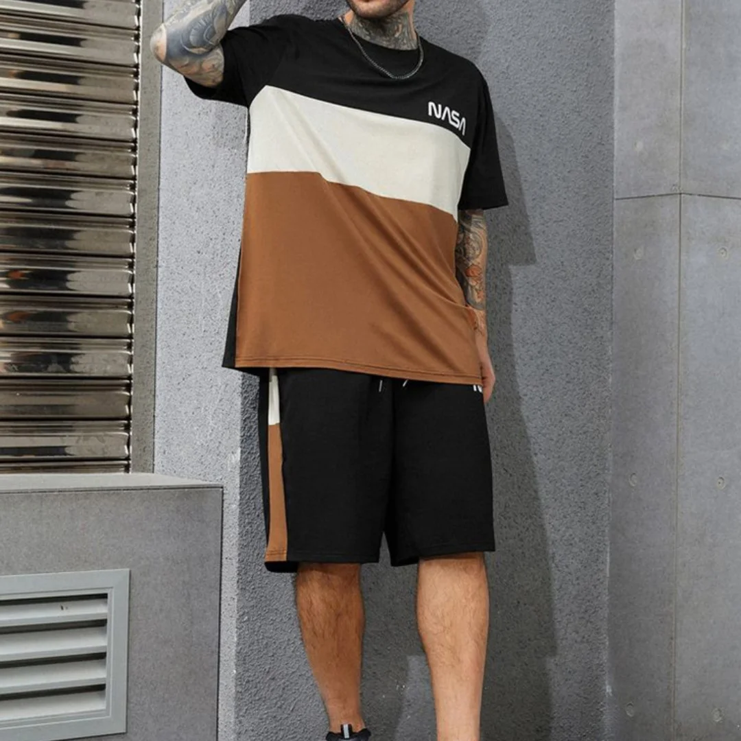 

New Summer Vacation Leisure Daily 3D Men's Sports Wear Large Round Neck Short sleeved T-shirt Shorts Set Casual Street Clothing