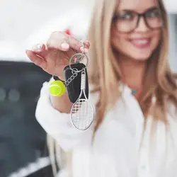 Mini Keychain Tennis Party Favors Tennis Ball Key Ring Tennis Bag Pendant Sports Keychain For Boys Girls School Carnival Reward
