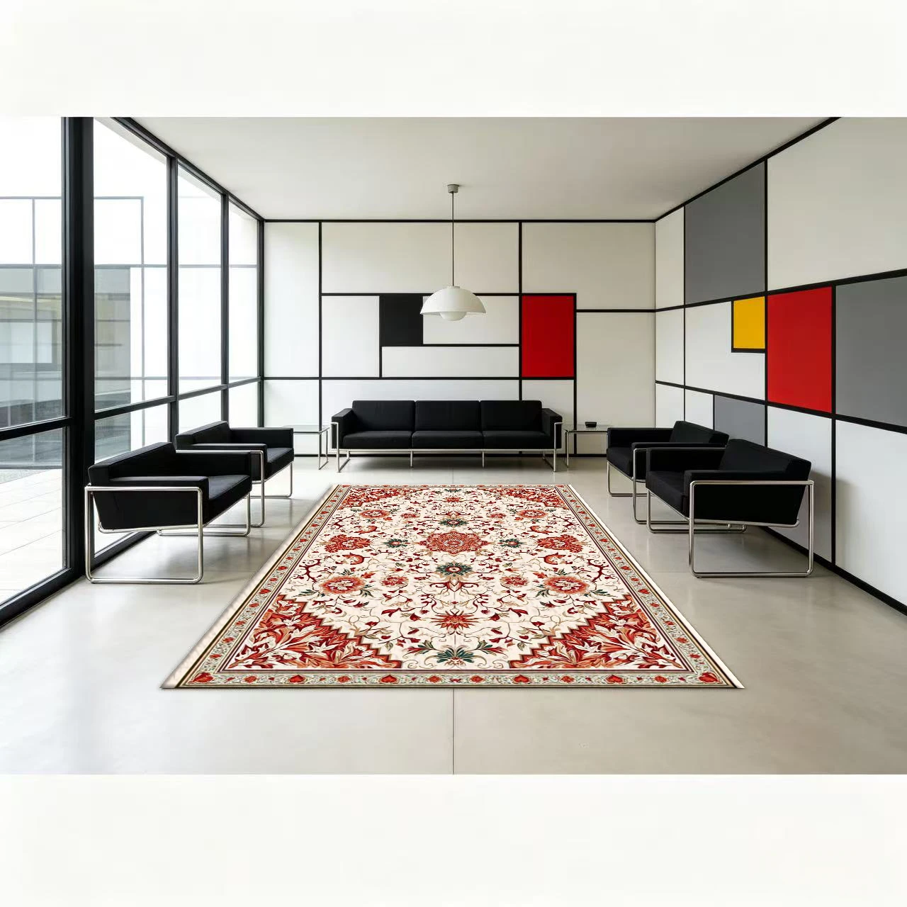 Classic Persian Red Flower Pattern Carpet, Traditional Decorative Carpet Suitable for Home and Villa Decor