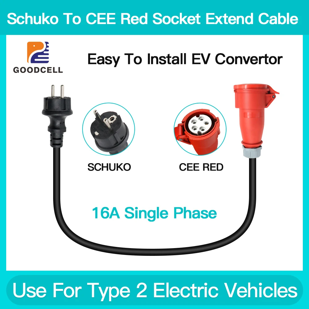 32A 7.2KW Cee Blue To Cee Red EV Charger,Cee Red To Schuko With Cable 0.3M Charging For Electric vehicle