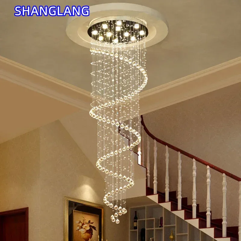 Spiral Crystal LED Ceiling Chandelier Light For Bedroom Living Room Suspension Lustre Corridor Staircase Hanging Lamp Fixture