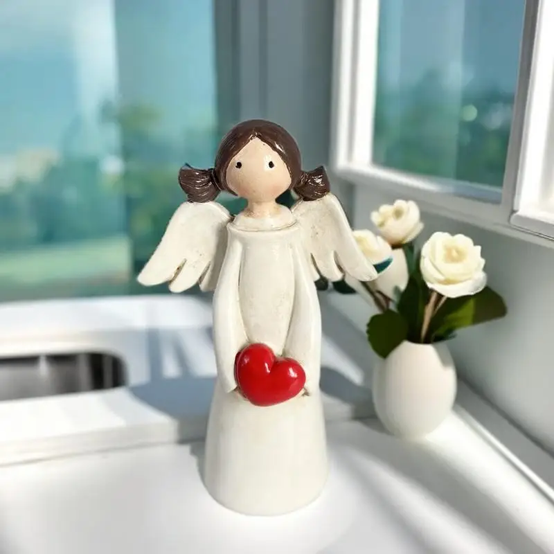 Angel Collectible Figurine Resin Praying Angel Sculpture With Heart Hand Craved Praying Angel Sculpture Figurine For Bookshelf