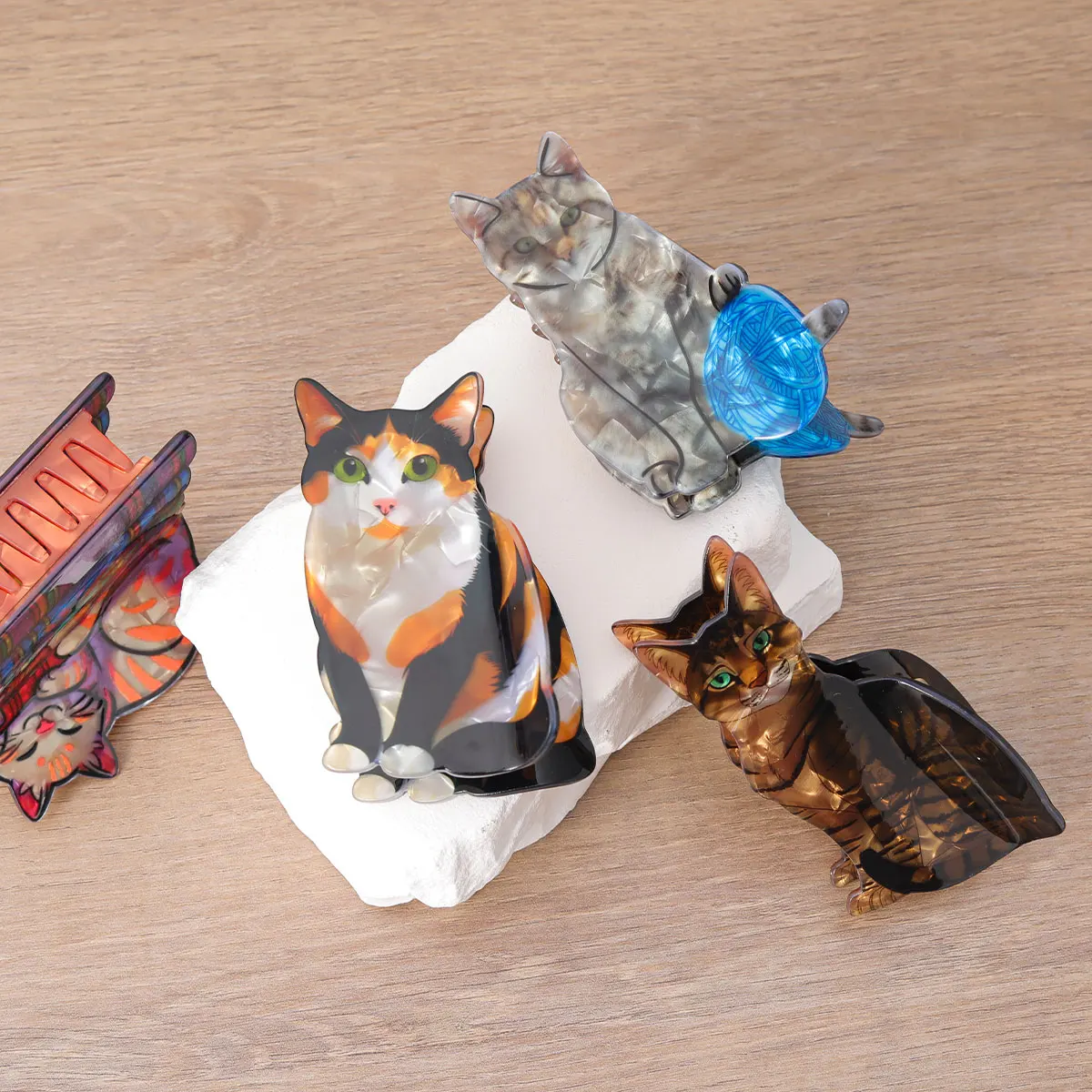 قطعة واحدة من مجموعة القطط الأليفة اللؤلؤية المخصصة بطباعة مشبك شعر للفتيات