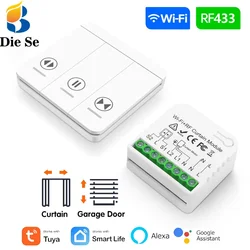 Tuya vida inteligente cortina interruptor wifi rf módulo de obturador rolo 433mhz painel parede transmissor, para porta da garagem persianas janela alexa