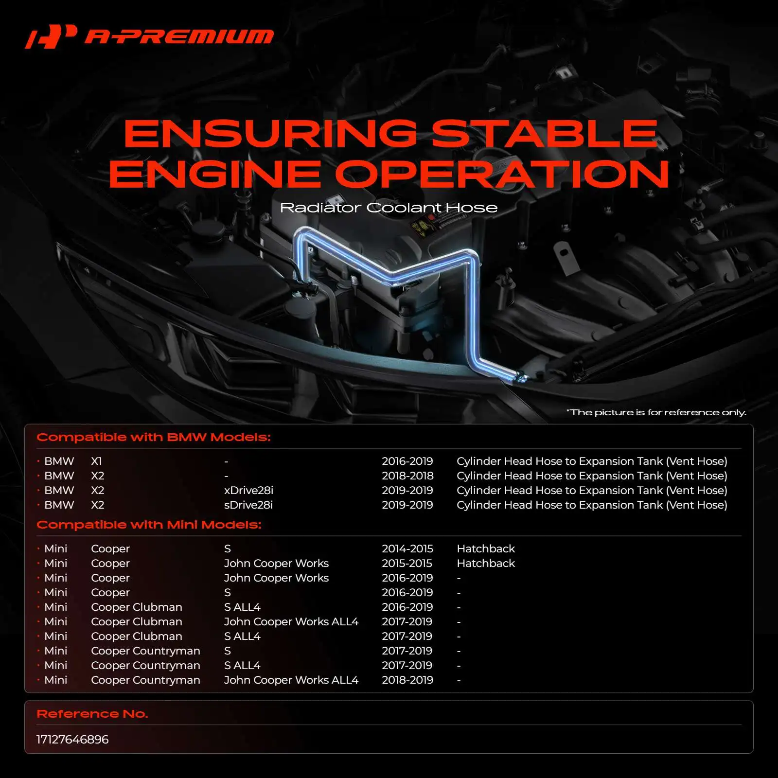 A-Premium Radiator Water Hose for Mini Cooper 2014-2019 Cooper Clubman 2016-2019 Cooper Countryman BMW X1 2016-2019 X2 2018-2019