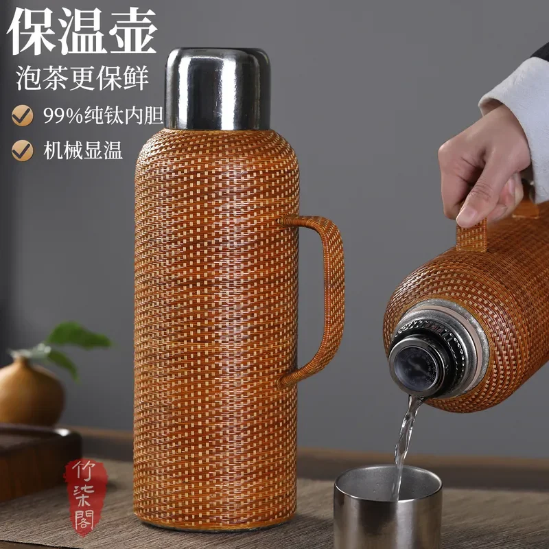 Pure Titanium Teapot with Bamboo Handle Thermal Insulation Kettle Large Capacity Stew Pot for Hotel Home Use Mechanical Temp