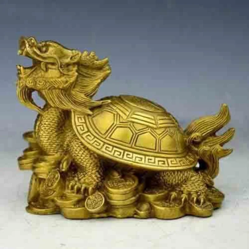 

Chinese antique handmade brass statue dragon turtle Eight-Diagram coin Statue