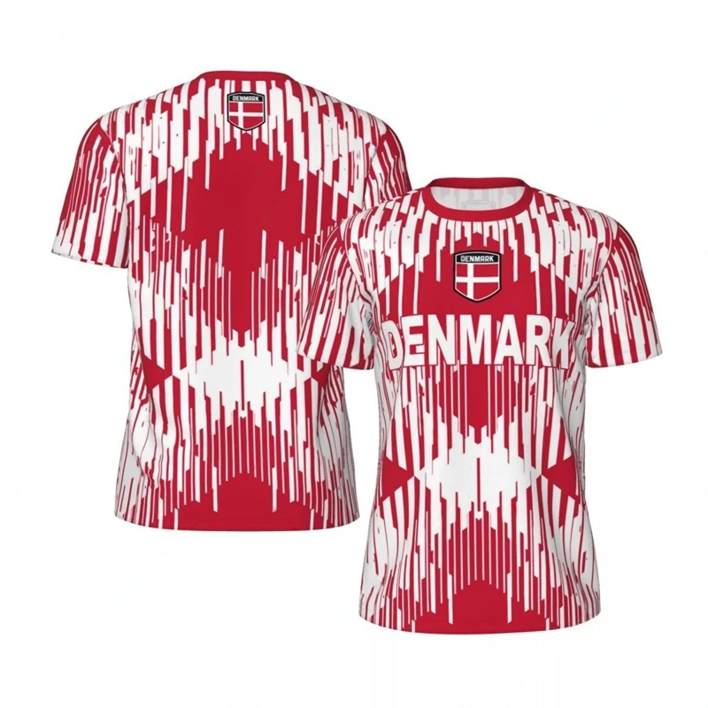 Denmark Flag Football T Shirts For Men Fashion Summer National Emblem 3D Printed Jersey Casual Quick Dry Breathable Tees Tops