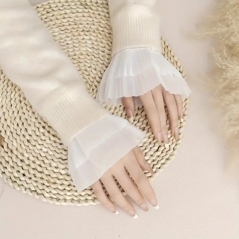 Background For Taking Nail Photos Fairy Detachable Elegant Flared False Sleeve Layered White Cuff DIY Manicure Shoot Accessories