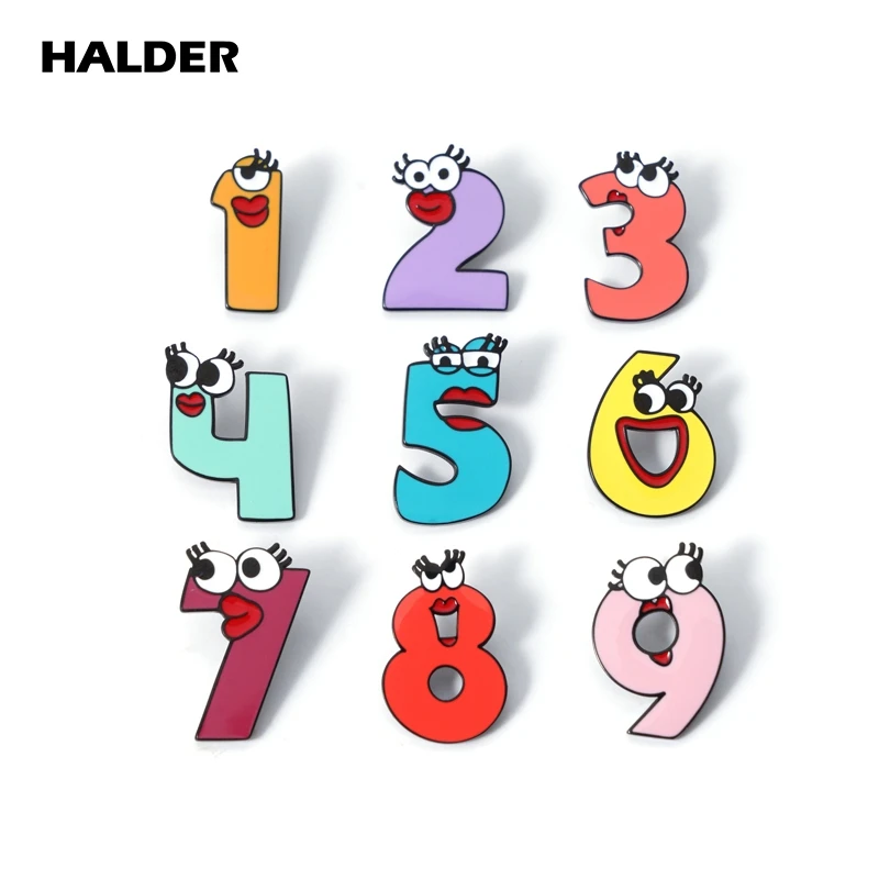 HALDER Arabic Numerals Brooch Number 0 1 2 3 4 5 6 7 8 9 Pin Color Cartoon Big Eyes Badge Birthday Party Decoration Jewelry Gift