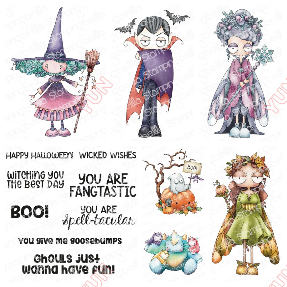 

New Stampingbella Hallowmas Witch Elf Ghostly Rubber Stamps Fall Wicked Words Sentiment Set Stamps DIY Scrapbooking Card Gift