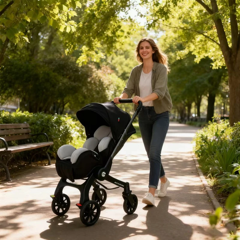 Cochecito de bebé ligero, plegable y portátil, dirección de mango ajustable, empuje bidireccional, estructura de metal, con toldo, muy