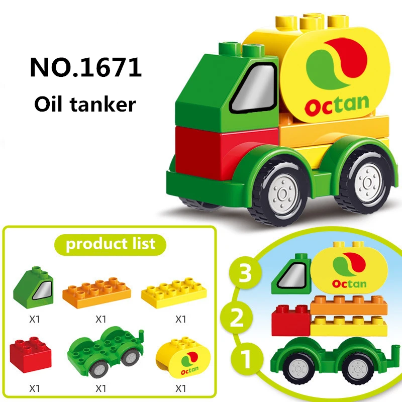 Large Particle Building Blocks Car Creative City Construction Forklift Crane Excavator Vehicle DIY Bricks Toy For Kids Xmas Gift