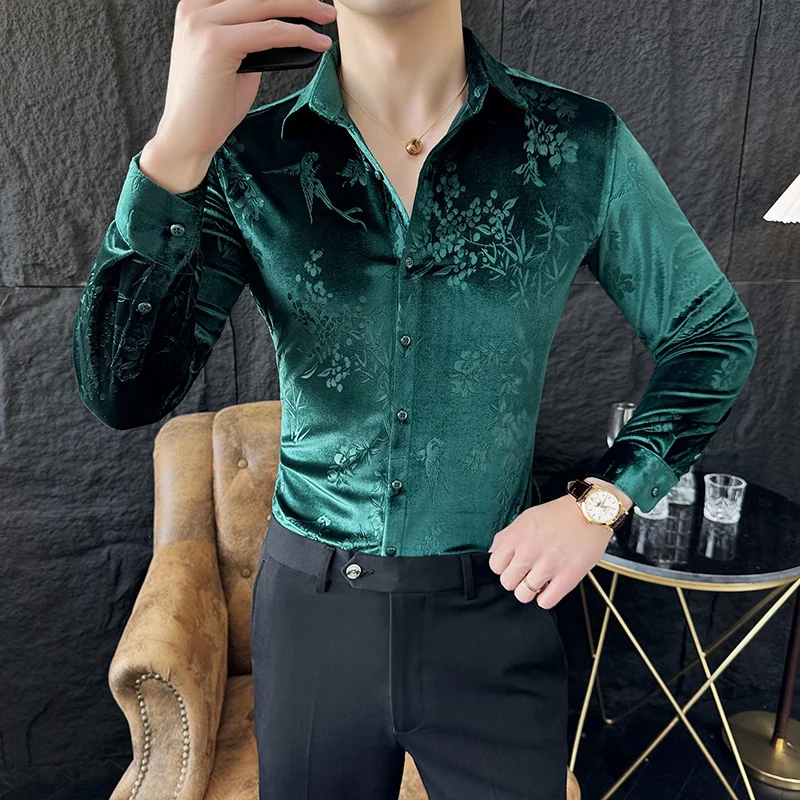 Korean Winter Velvet Shirt Men Long Sleeve Casual Shirts High Quality Elastic Business Social Office Formal Dress Shirts 2023