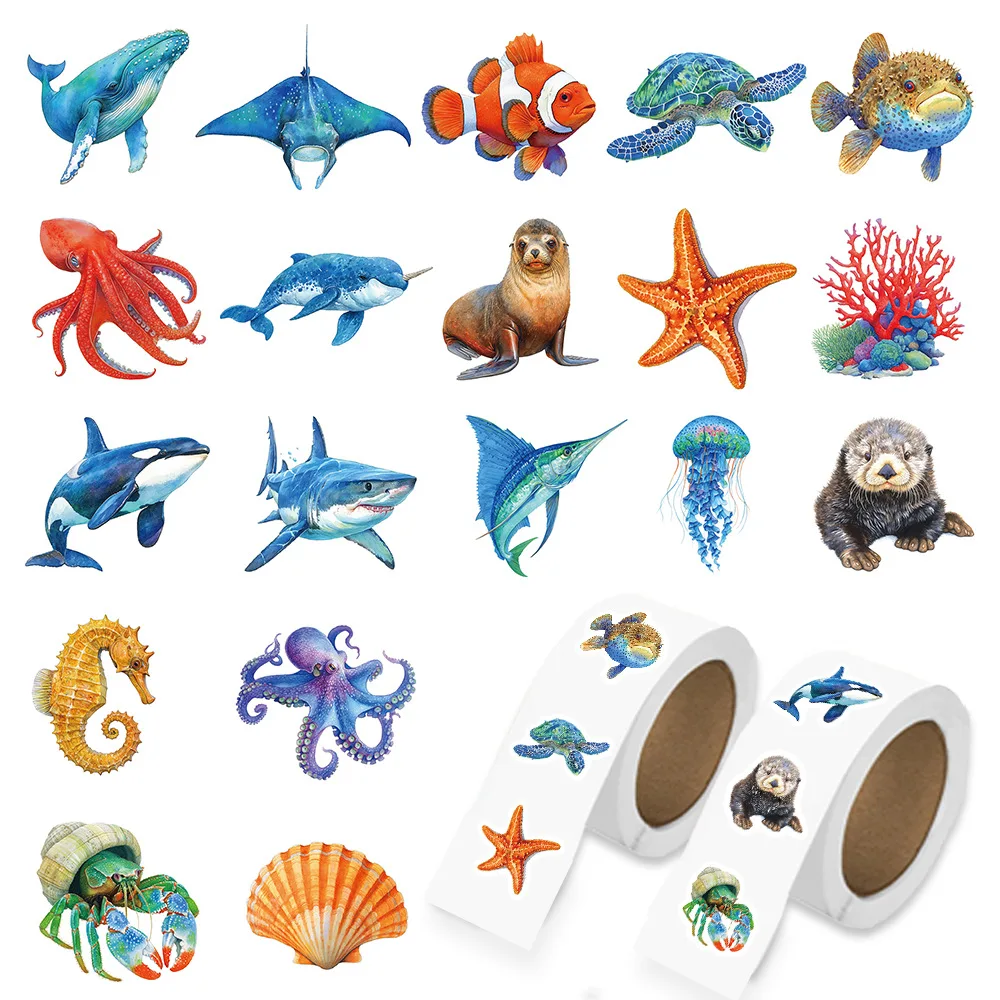 500/1000 قطعة ملصقات المحيط تحت البحر ملصقات السلاحف على شكل سمكة حيوانات للكمبيوتر المحمول لزجاجة المياه ، ملصق مخلوق البحر المقاوم للماء Pa