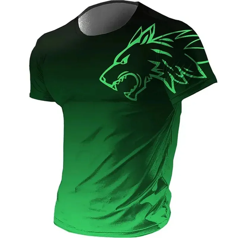 T-shirts for men fitness sportswear 2026 Summer Vintage Men's 3d Printed Quick-Drying Gradient T-shirt Animal Wolf Short Sleeve