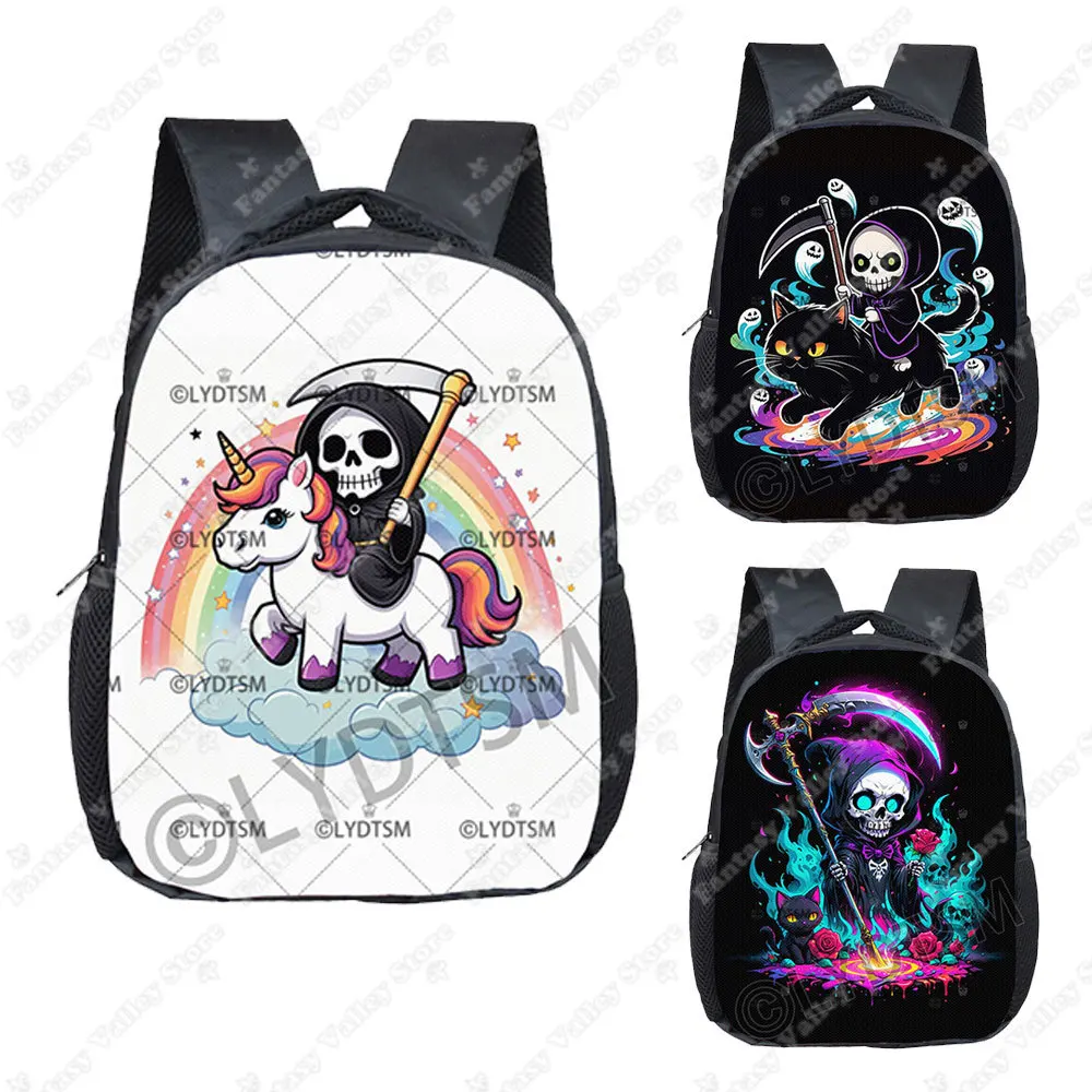 12-polegadas-dos-desenhos-animados-kawaii-grim-reaper-gato-preto-pintura-mochilas-para-viagens-sacos-de-escola-bookbags-saco-da-crianca-do-jardim-de-infancia