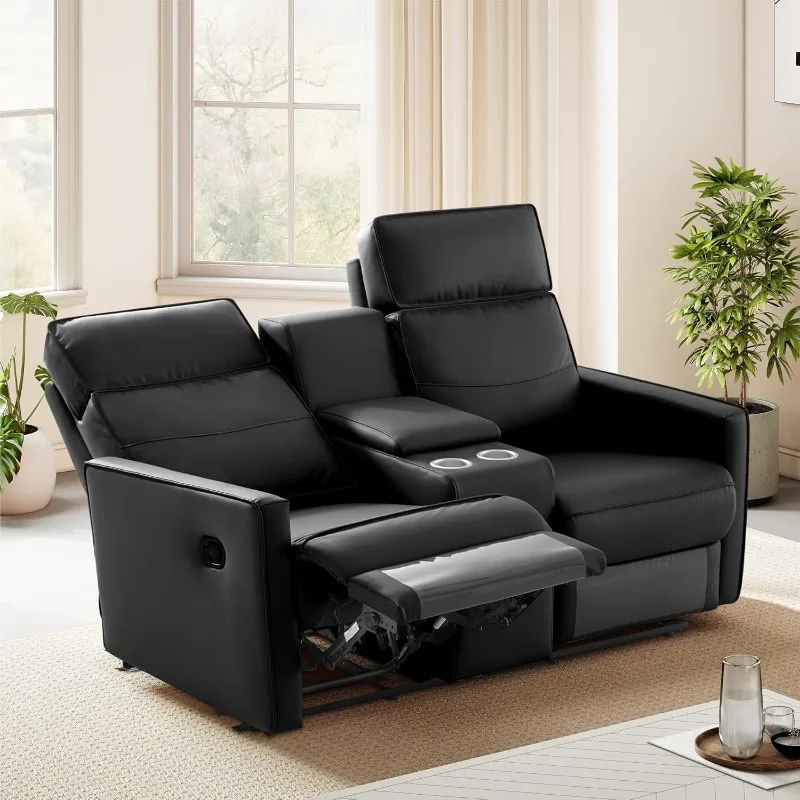

62.2" Loveseat Recliner Sofa with Console/Cup Holders, Wall Hugger Faux Leather Chair/RV Double Theater Seats/RV Furnitu