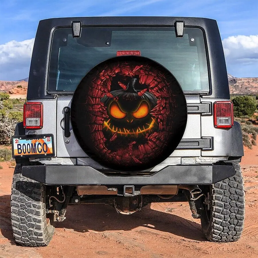 Horror Pumpkin Halloween Break Wall Spare Tire Cover Truck Halloween Gift