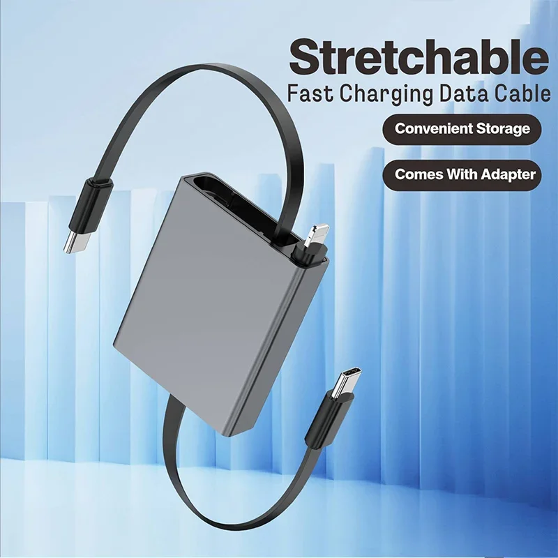 Retractable USB Cable Type C 60W PD Fast Charging for iPhone 17 16 15 14 13 for Samsung Mobile Phone Laptops Charger Cord