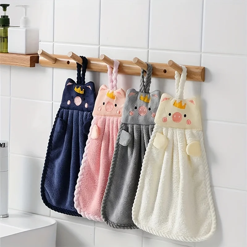 1pc Microfiber Cute Hand Towels for Kids, Little Pig Towel, Household And Absorbent, Kitchen Towel, Lazy Rag Towel