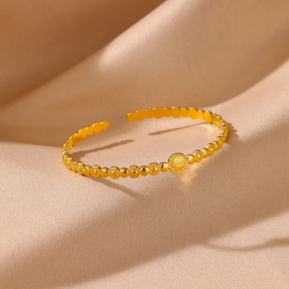 

Stainless Steel Slim Bangles Bracelet for Women Luxury Gold Color Round Beads Sun Cuff Bracelet femme Fashion Wedding Jewelry