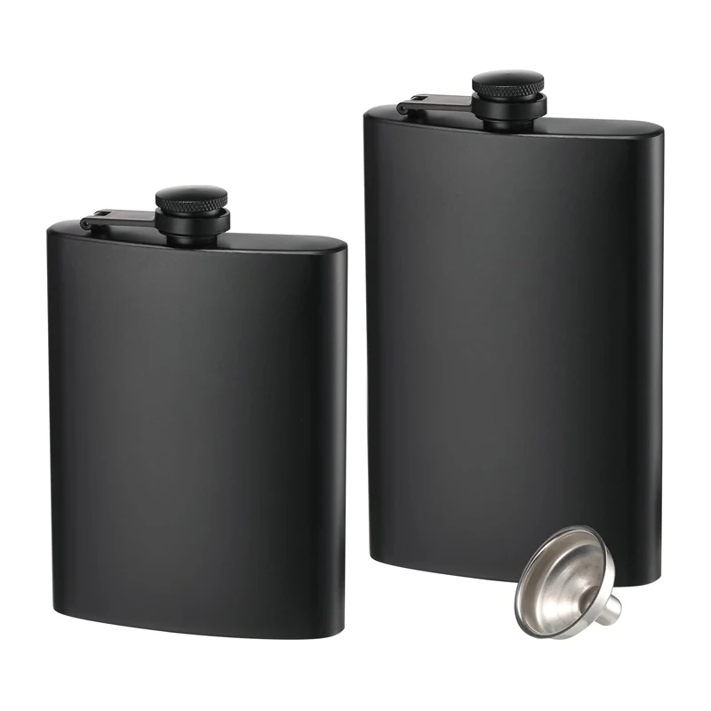 Petaca de acero inoxidable de 8, 10 y 12 oz con embudo, petaca de bolsillo para licor, botella de vino al aire libre, olla, taza, whisky, petaca negra