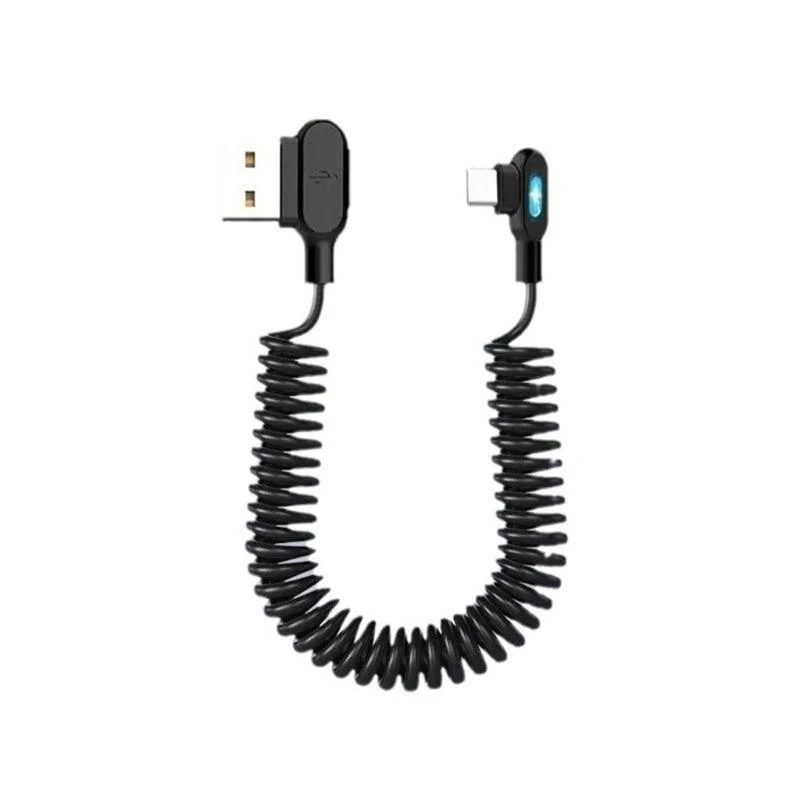 كابل USB C بسرعة 96GE 6A كابل ملفوف قابل للعكس للشحن السريع مع موصلات بزاوية سهلة الاستخدام للأجهزة المحمولة