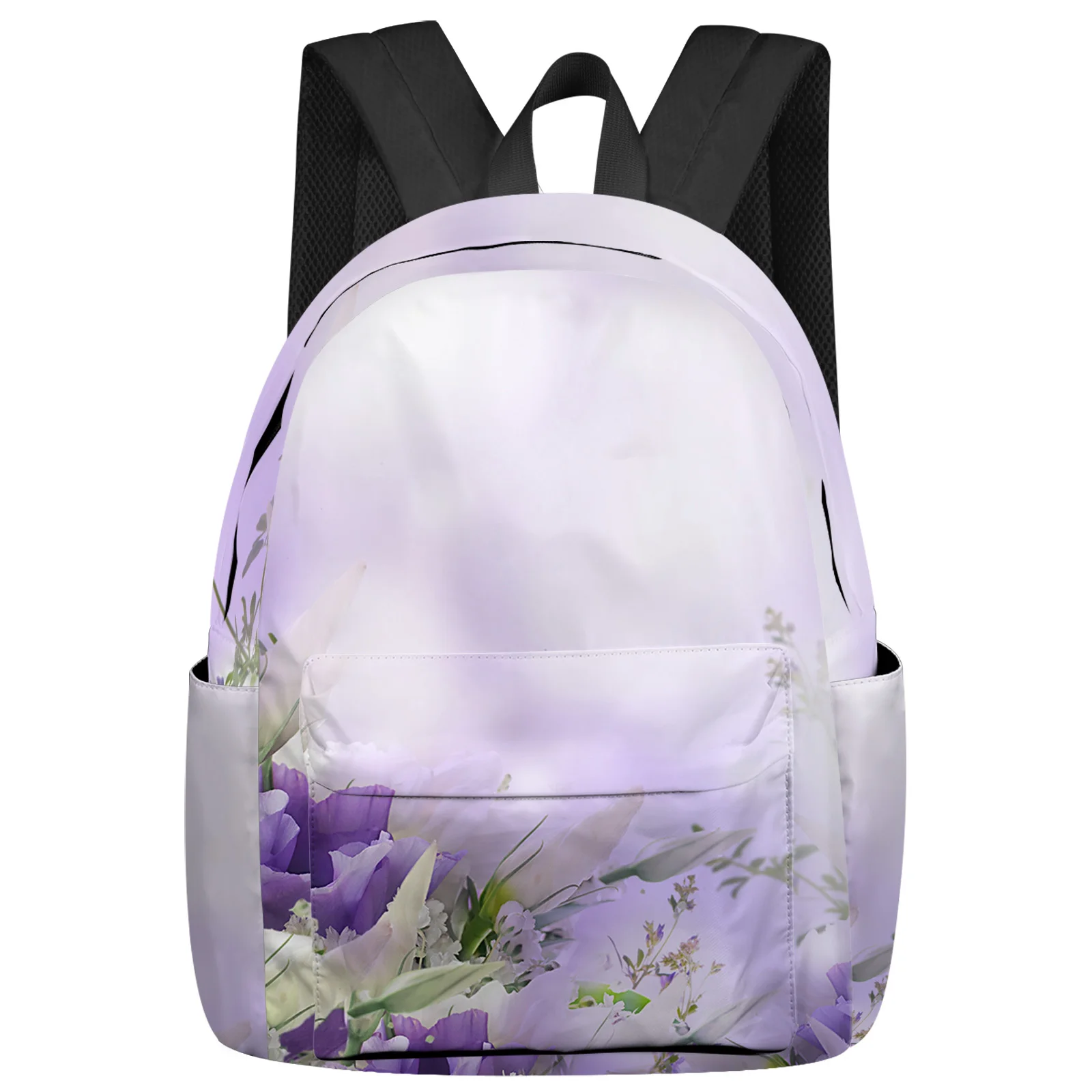 Purple Plant Flower Backpack Teenagers Student School Bags Laptop Bag Women's Casual Travel Backpack