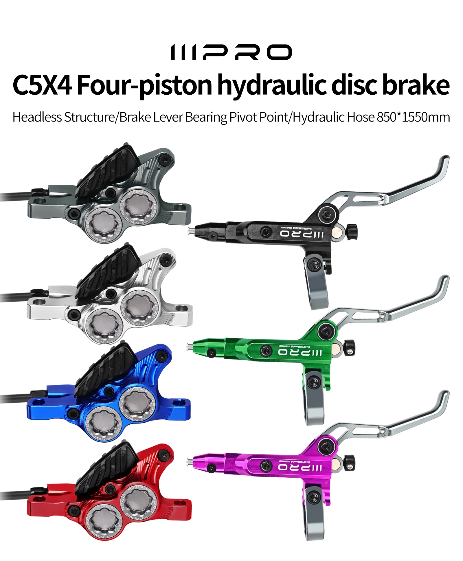 IIIPRO C5X4 Ultraleichte 4-Kolben Fahrrad-Hydraulikbremse 850/1550mm MTB-Bremse mit Kühlsystem, Öldruck AM DH Rennrad-Scheibenbremse – Detail 1
