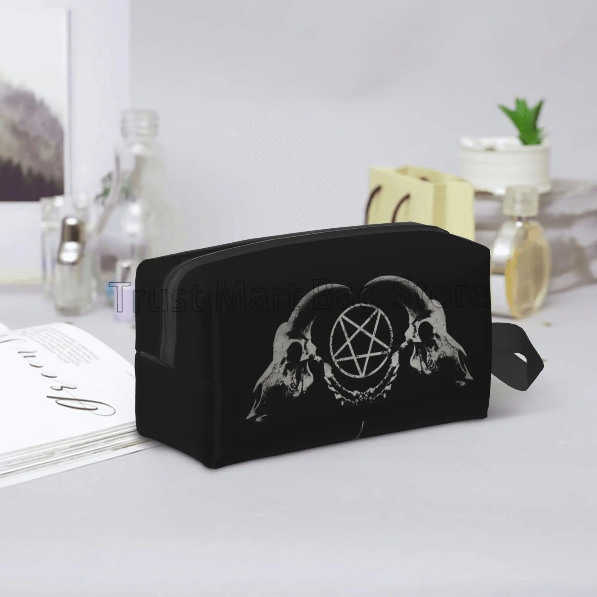 Pentagram Satantic Occult Church of Satan Goat Goth Storage Bags Unisex Portable Large Capacity Travel Cosmetic Bag Makeup Bag