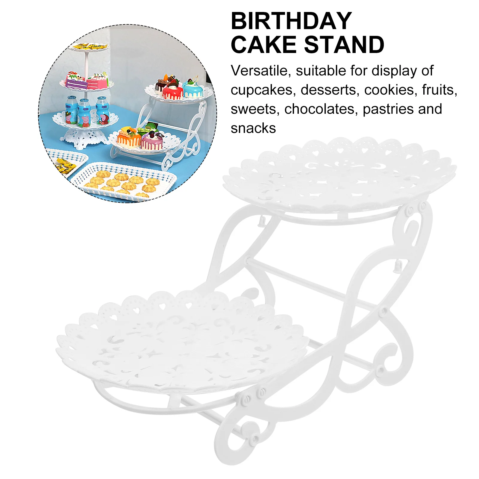

Plastic Cake Stand Double-Layer Design Large Capacity Birthday Dessert Holder Elegant Decoration Plastic Cake Stand