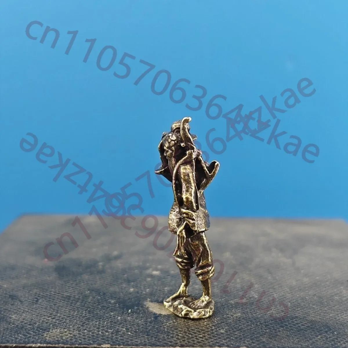 Solid Brass Farmer Model Mini Statue Bonsai Rockery Fish Tank Microlandscape
