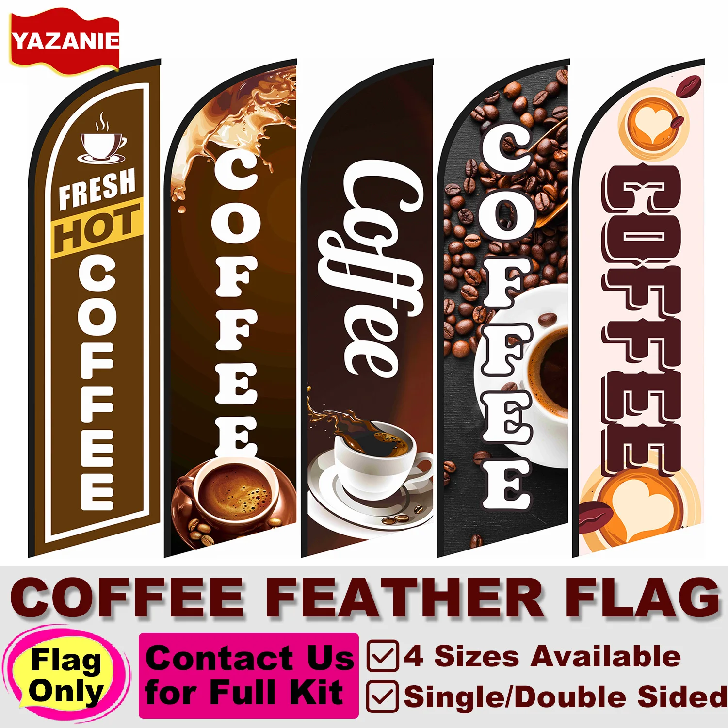 Fresh Hot Coffee Feather Flag 8FT Coffee Shop Cafe Bar Open Sale Bakery Cafeteria Restaurant Advertising Swooper Flag Banners