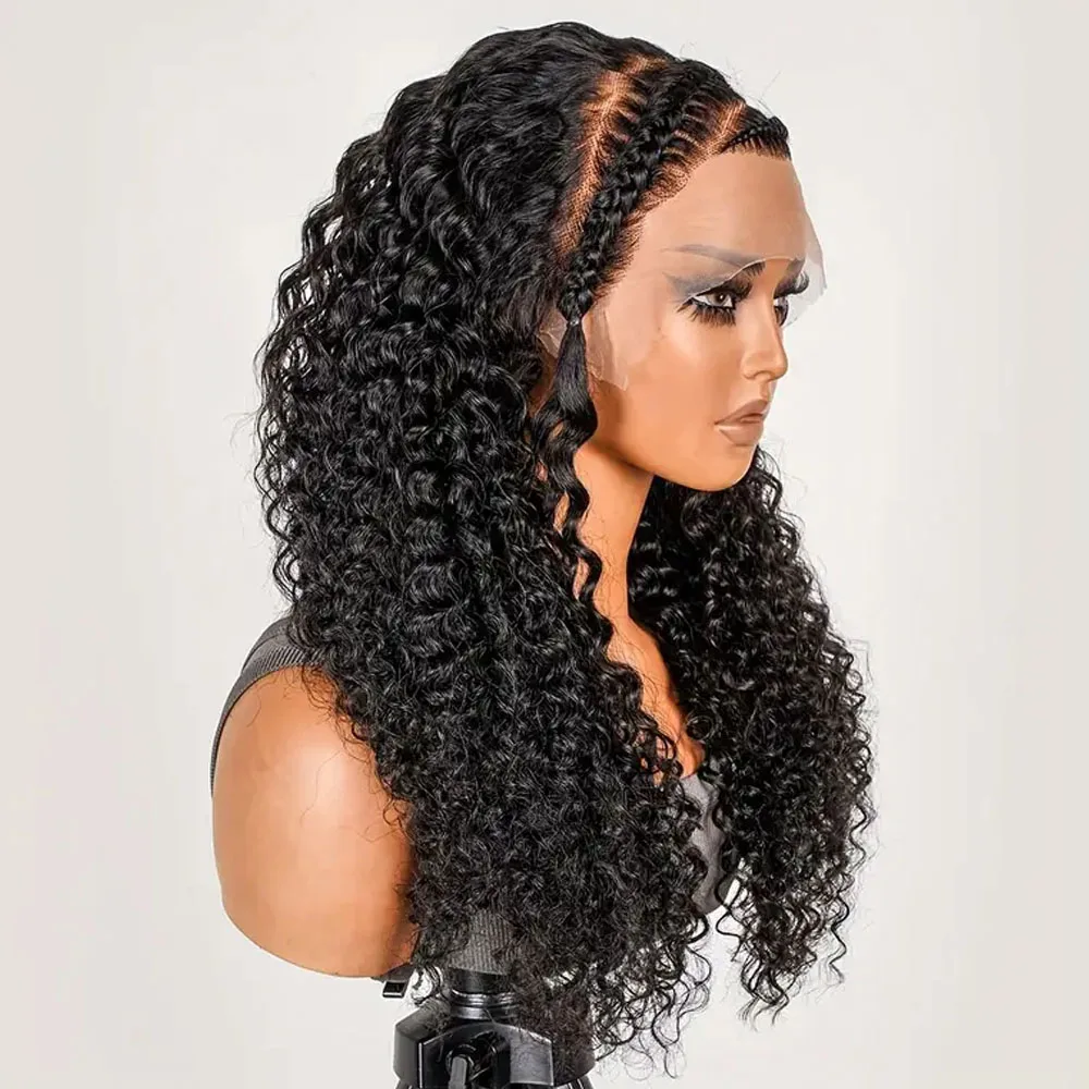 Pelucas frontales de encaje ondulado rizado 13x4, pelucas precortadas sin pegamento de Color Natural prearrancadas con pelo de bebé, pelucas frontales de encaje transparente HD