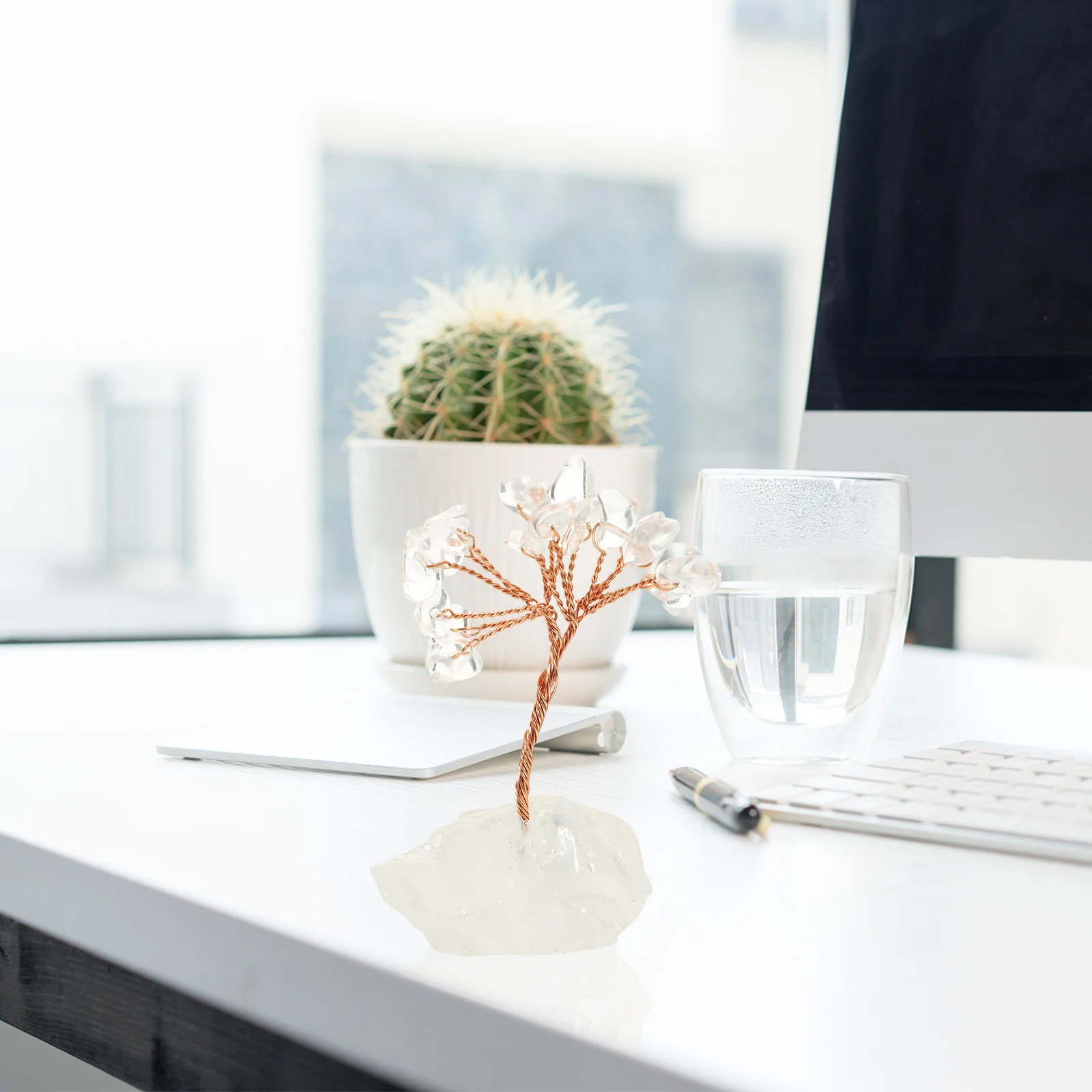 

Crystal Tree Ornament 1 Piece Elegant Desktop Decor for Home Office Study Festival Decoration Crystal Craft Tree Wealth Statue