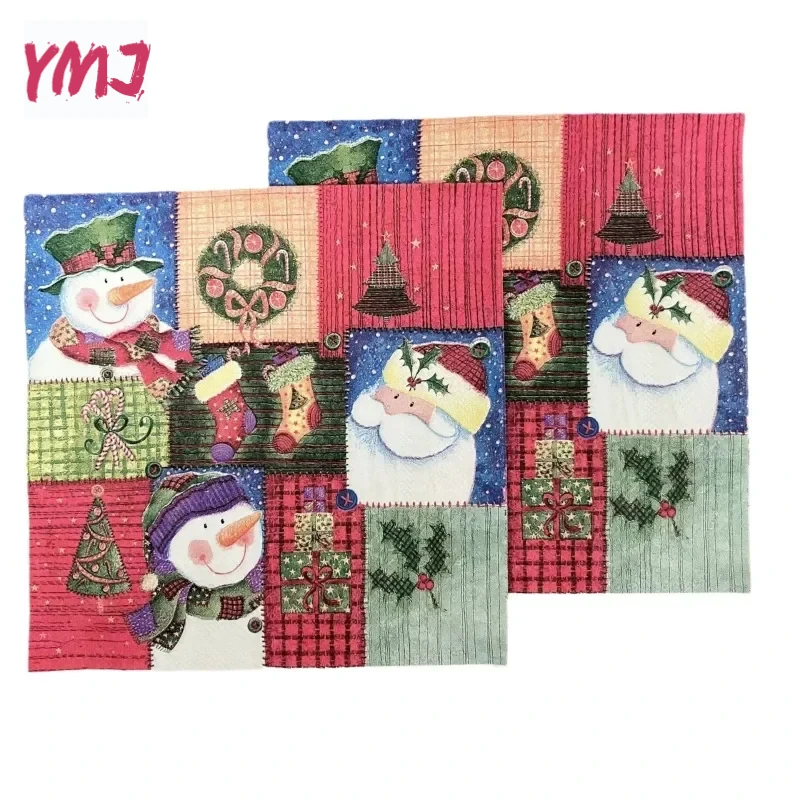 Christmas Party Decoration Paper Christmas Stocking Snowman Pattern Colourful Printed Paper Placemats 2-Ply 10/20pcs 33*33cm