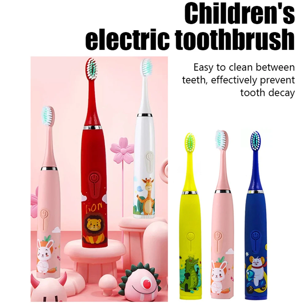 Children\'s Electric Toothbrush with 5 Replacement Heads Kids Cartoon Ultrasonic Sonic Electric Toothbrush Battery Tooth Brushes