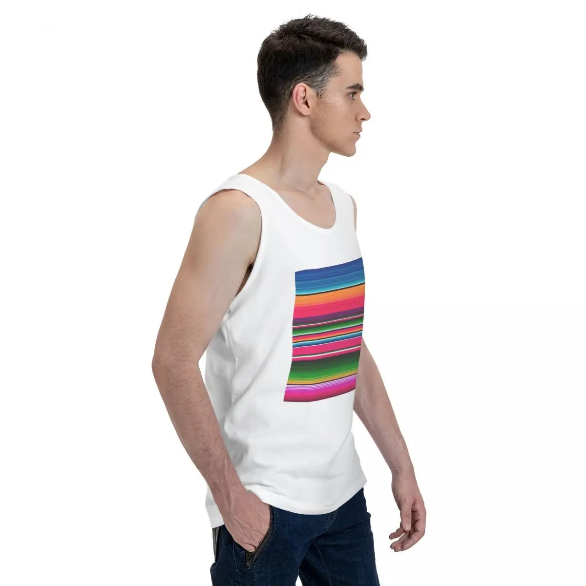 Mexican Blanket Striped Fiesta Serape 100% Cotton Men's Sweatshirt Vest Sleeveless Clothing Tees Men Tank Tops T-shirt - view 2