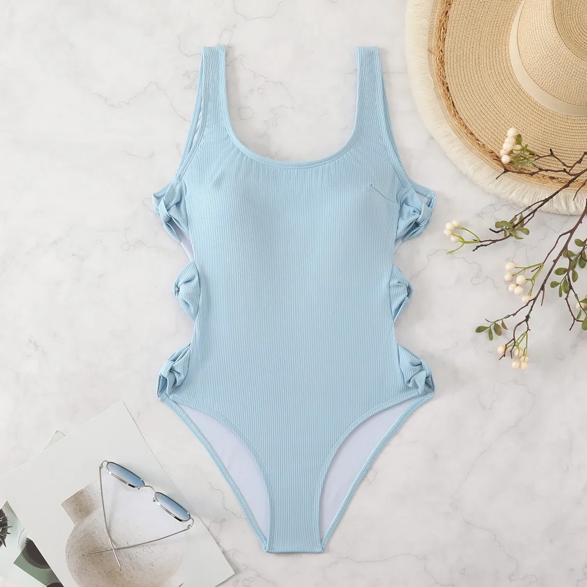 

Women's Fashion Solid Color Pit Strip Bikini One-Piece Sexy U-Neck Backless Slim Outdoor Beach Swimsuit