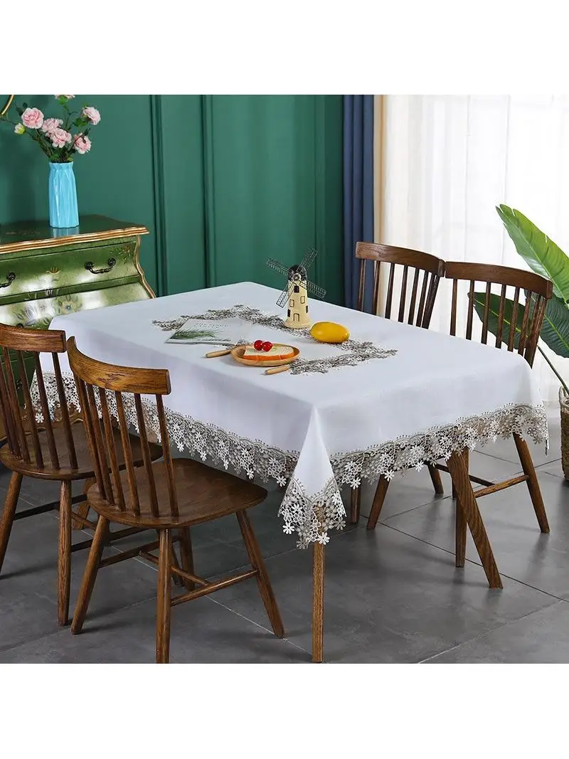 

Nordic Simple Lace Hollow out round Dining Tablecloth High-End Feeling Home Use Tea Table Cover Polyester Tablecloth