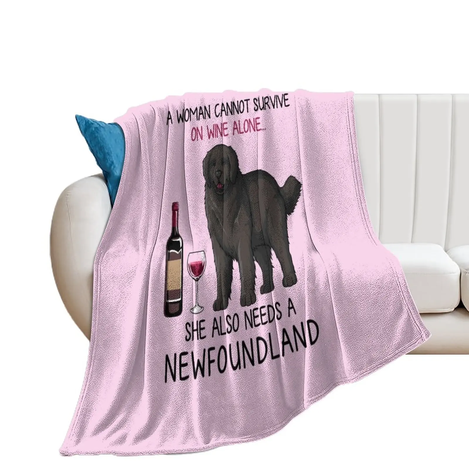 Newfoundland and wine Funny dog Throw Blanket Soft Plaid Luxury Thicken Giant Sofa Sofa Throw Blankets