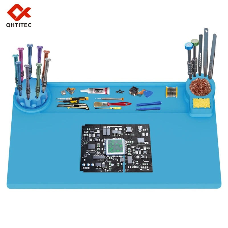3 Colors Silicone Soldering Work Mat with Solder Tip Holder and Storage Tray Heat Resistant Anti-static Pad for Phone PCB Repair