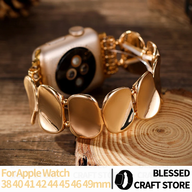 Elegant Pebble Shape Jewelry Watch Band for Apple Watch Series11 10 Ultra2 9 8 7 6 Women Wrist Strap 38 40 41 42 44 45 46mm Gift