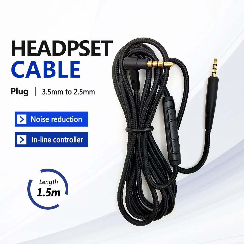 

3.5MM to 2.5MM Jack Male to Male Headphone Upgrade Cable Earphone Audio Line with Inline Mic Control for BOSE QC45 QC25 QC35