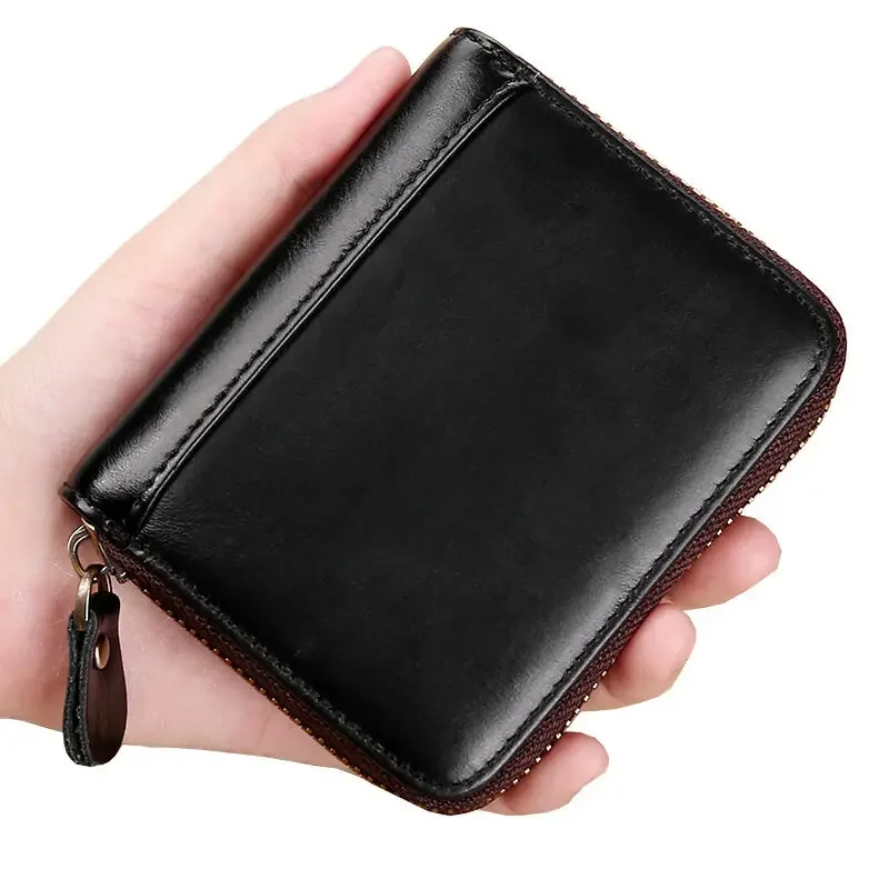 Portfel z etui na karty kredytowe na zamek lśniący połysk prawdziwej skóry RFID damskie i męskie etui na karty klucz do torebki małe drobne torba na karty